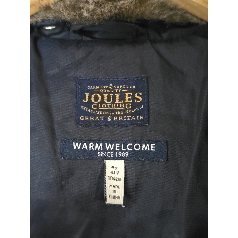 Joules Kids Navy Quilted Puffer Jacket Faux Fur Hood Size 4 Years - Picture 10 of 14